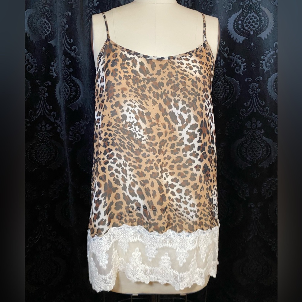 Charming Charlie Leopard Print Tank Top with Lace Trim